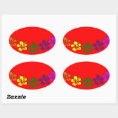 Regenboog hibiscus bloem ovale sticker (Vel)