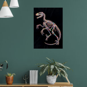 Regenboog holografische dinosaurus skelet kunstpos poster