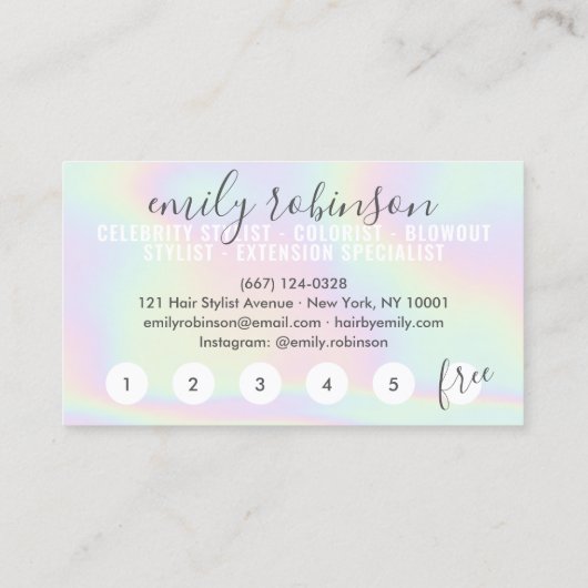 Regenboog holografische eenhoorn script punch cirk klantenkaartje (Achterkant)