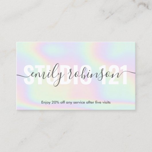 Regenboog holografische eenhoorn script punch cirk klantenkaartje (Voorkant)