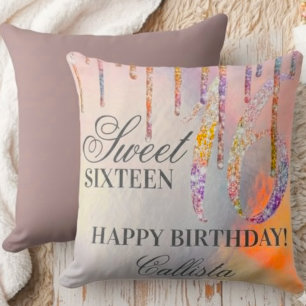 Regenboog holografische glitterslierten Sweet 16 v Kussen