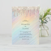 Regenboog holografische gouden glittersdruppels Tr Kaart (Staand voorkant)