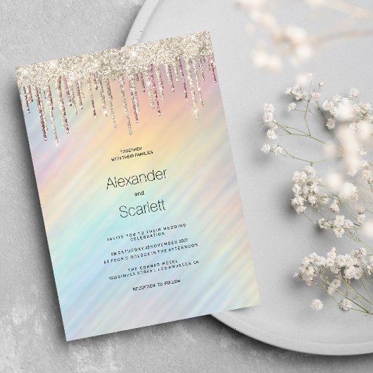 Regenboog holografische gouden glittersdruppels Tr Kaart