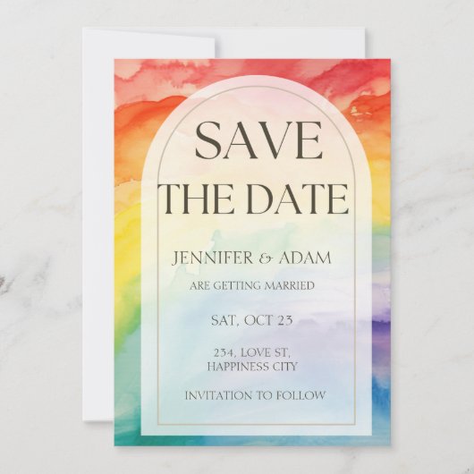 Regenboog homoseksuele Save the Date-aankondiging Date (Voorkant)