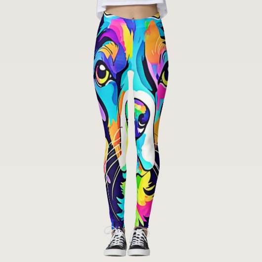 Regenboog Hond Portret Ontwerp Leggings (Voorkant)