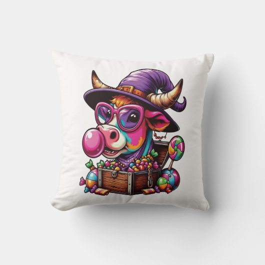 Regenboog Hoogland Koe Halloween Kussen (Voorkant)