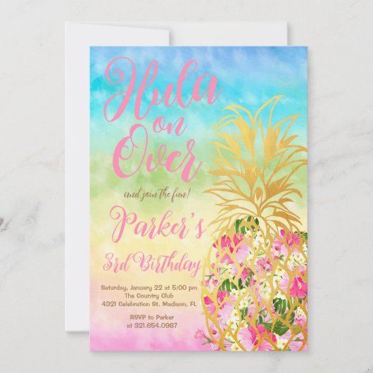 Regenboog Hula over, Luau, Ananas Verjaardag Kaart (Voorkant)