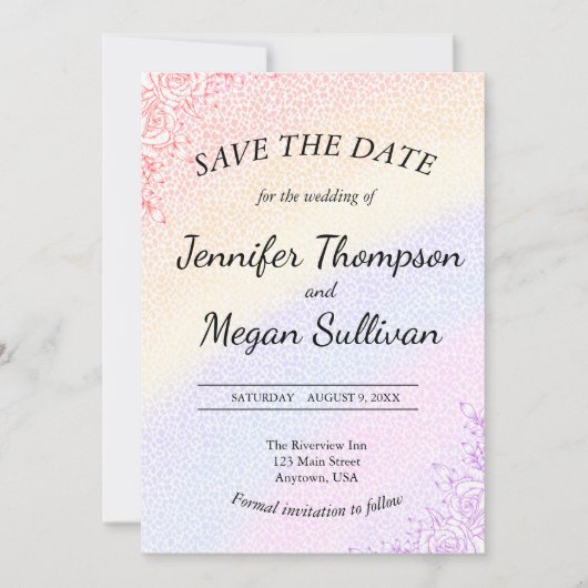 Regenboog Huwelijk Datum Besparen Kaart (Voorkant)