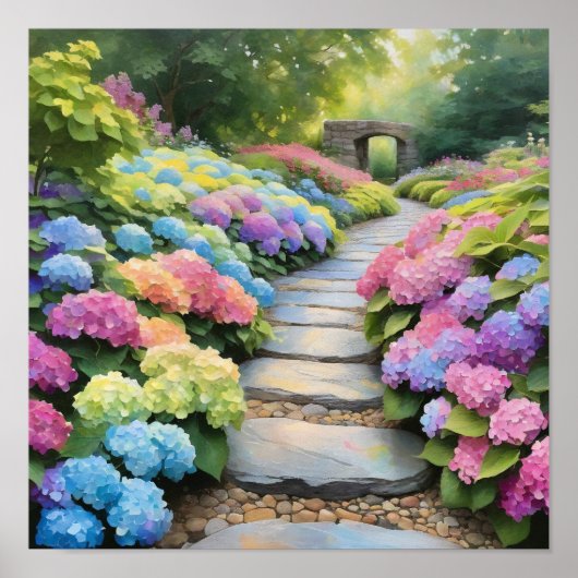 Regenboog Hydrangea Tuinpad Poster (Voorkant)