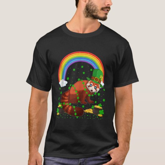 Regenboog Ierse Klaver Rode Panda St. Patrick'S Da T-shirt (Voorkant)