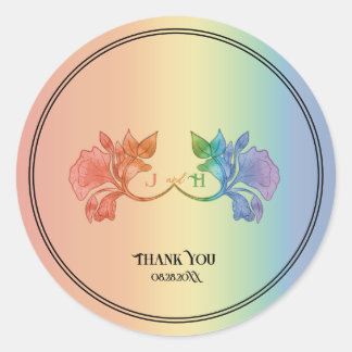 Regenboog II Waterverf Art Nouveau Bruiloft Ronde Sticker