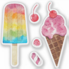 Regenboog ijs waterverf kersen fruit set sticker