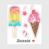 Regenboog ijs waterverf kersen fruit set sticker (Vel)
