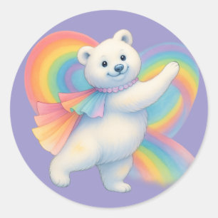 Regenboog Ijsbeer Kindersticker – Schattig Persona Ronde Sticker