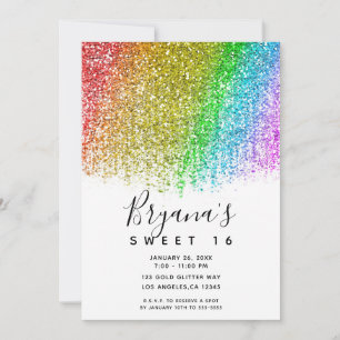 Regenboog Ijsje Glitters Pailletten Zoete 16 Feest Kaart
