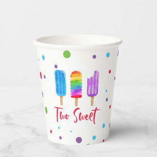 Regenboog ijslolly Two Sweet 2e verjaardag Papieren Bekers