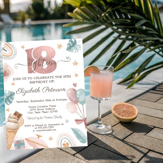 Regenboog, ijsroom, Balloons zomer 18e verjaardag Kaart