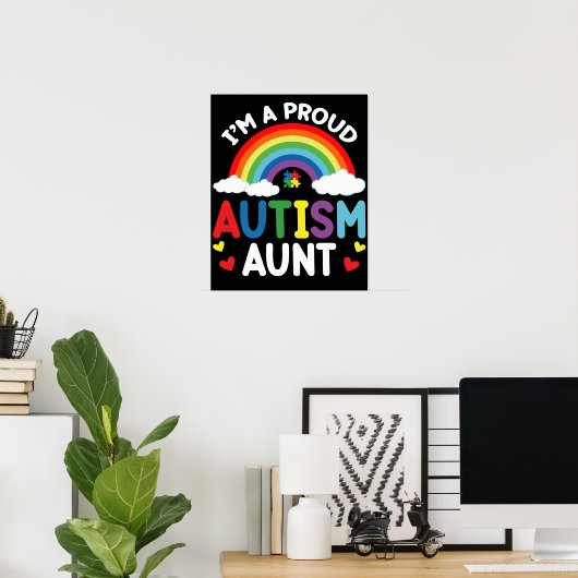 Regenboog Ik ben een trots autisme tante Autism Aw Poster (Thuiskantoor)
