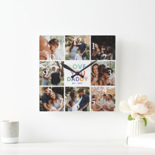 Regenboog 'IK HOU VAN JE PAPA' Foto Collage Aanden Vierkante Klok