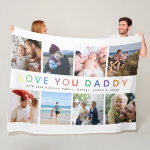 Regenboog 'IK HOU VAN JE PAPA' Fotocollage Aandenk Fleece Deken
