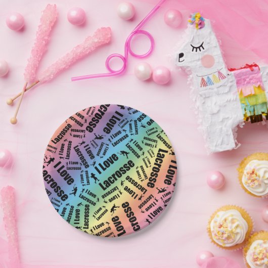 Regenboog Ik hou van lacrosse Papieren Bordje (Feest)