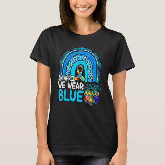 Regenboog In April dragen we Blauwe Autisme Bewust T-shirt