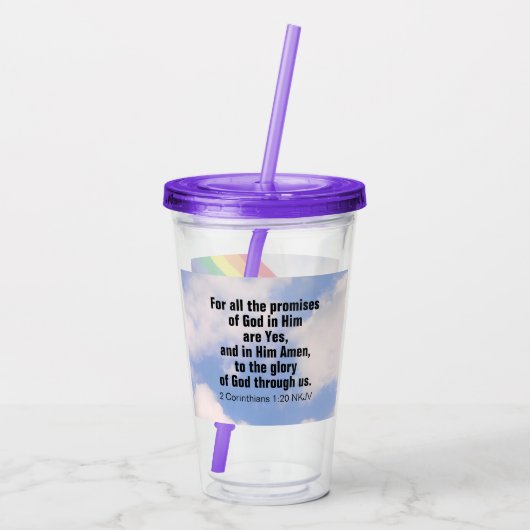 Regenboog in de Sky Inspirerend Bijbel Verses Cute Acryl Drinkbeker (Achterkant)