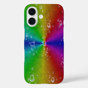 regenboog in olifantenhuidleatheroptik & regendrup iPhone 16 hoesje