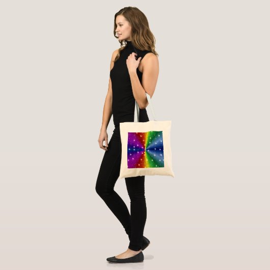 regenboog in olifantenhuidleatheroptik & regendrup tote bag (Voorkant (model))