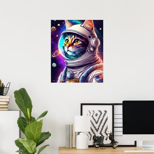 Regenboog in Space Cat, Astronaut Cat digitale kun Poster (Thuiskantoor)