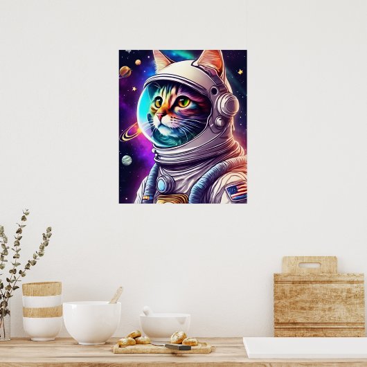 Regenboog in Space Cat, Astronaut Cat digitale kun Poster (Keuken)