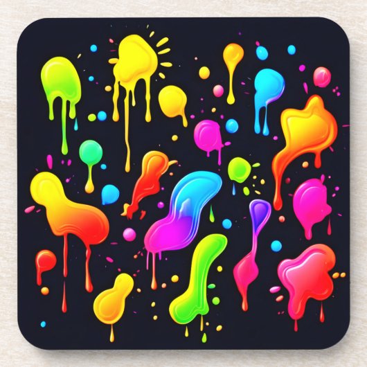 Regenboog inktverf spatten bier onderzetter (Voorkant)