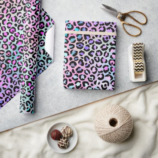 Regenboog Iriserende Gradiënt en Luipaardplekken Cadeaupapier (Crafts)
