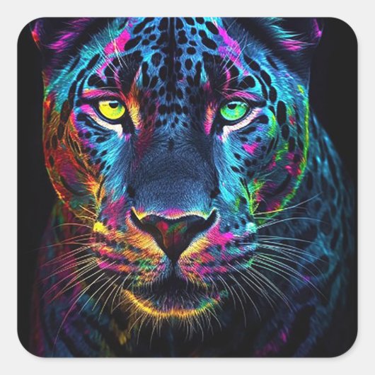 Regenboog Jaguar Vierkante Sticker (Voorkant)