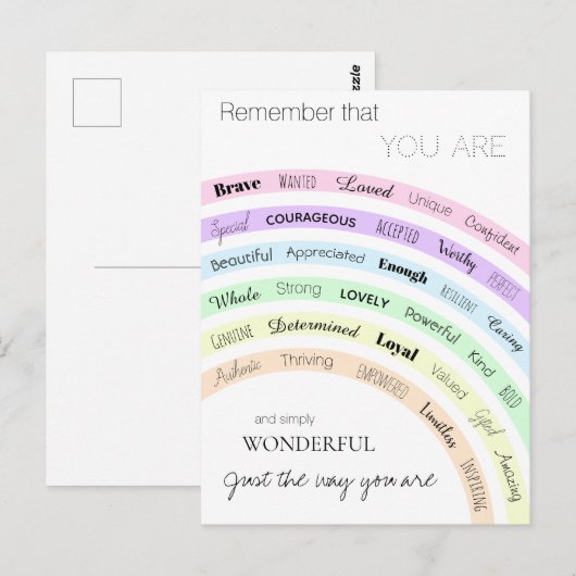 Regenboog je bent geweldig positiviteit inspireren briefkaart (Voorkant / Achterkant)