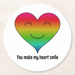 Regenboog je maakt mijn hartglimlach ronde kartonnen onderzetter