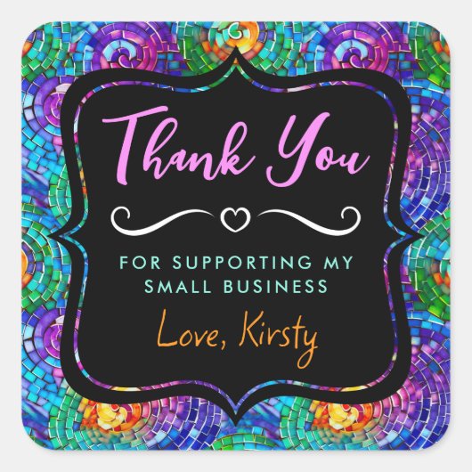 Regenboog Jewel Tone Mozaïek Glas Kleine Bedrijf Vierkante Sticker (Voorkant)