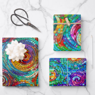 Regenboog Jewel Tone Mozaïek Glas Patroon Verjaard Inpakpapier Vel