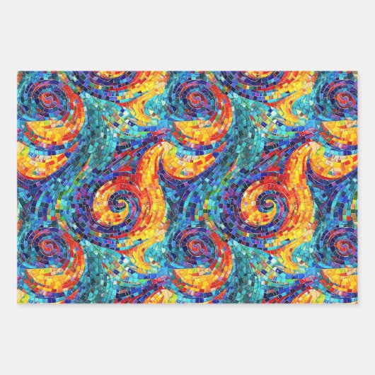 Regenboog Jewel Tone Mozaïek Glas Patroon Verjaard Inpakpapier Vel (Voorkant 3)
