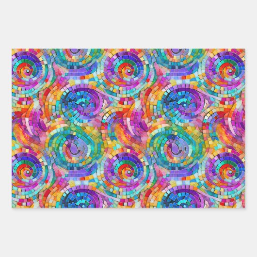 Regenboog Jewel Tone Mozaïek Glas Patroon Verjaard Inpakpapier Vel (Voorkant)