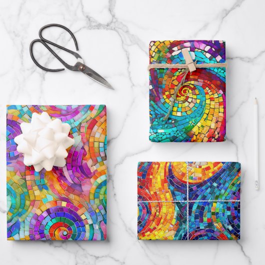 Regenboog Jewel Tone Mozaïek Glas Patroon Verjaard Inpakpapier Vel (Voorkant)