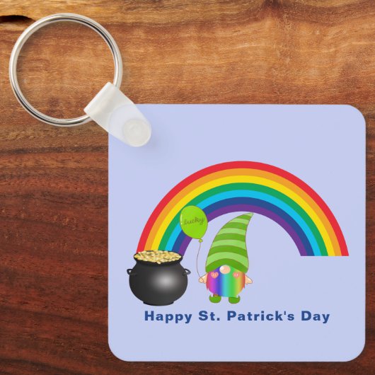 Regenboog Kabouter Pot met Goud St Paddys Dag Meta Sleutelhanger (Voorkant)