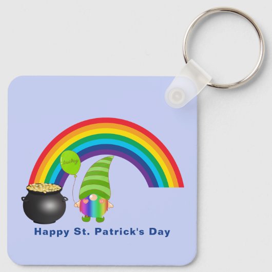 Regenboog Kabouter Pot met Goud St Paddys Dag Meta Sleutelhanger (Achterkant)
