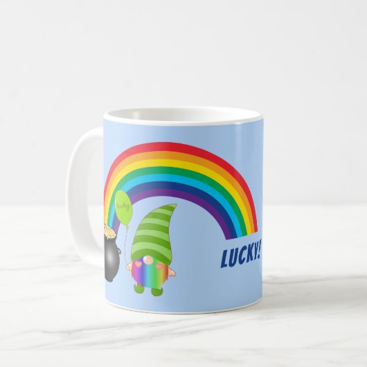 Regenboog Kabouter Pot met Goud St. Patrick's Dag Koffiemok (Voorkant links)