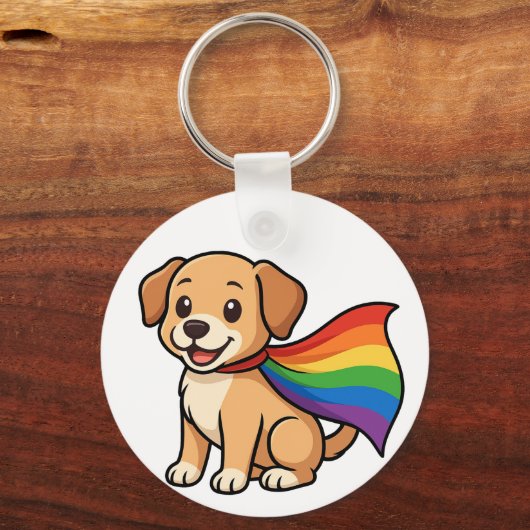 Regenboog Kap Puppy – LGBTQ++ Pride Design Sleutelhanger (Voorkant)