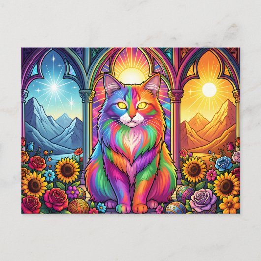 regenboog kat ansichtkaart briefkaart (Voorkant)