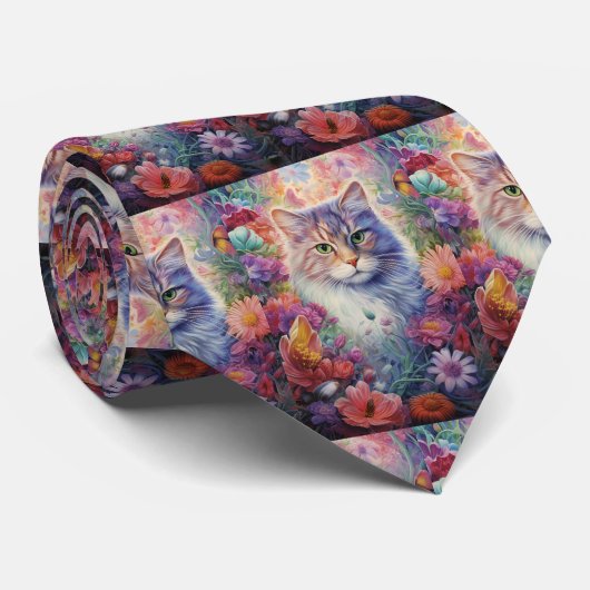 Regenboog Kat Bloemen Boho Stropdas (Opgerold)