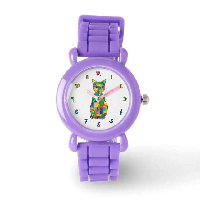 Regenboog Kat Horloge (Kind) (Voorkant)