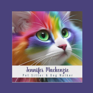 Regenboog Kat Huisdier Oppasser en Hondenuitlater Vierkante Visitekaartje