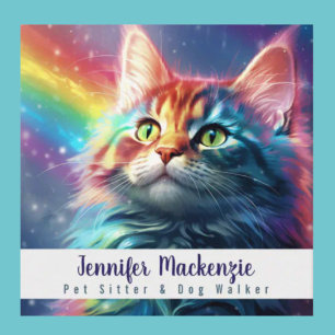 Regenboog Kat Huisdier Oppasser en Hondenuitlater Vierkante Visitekaartje